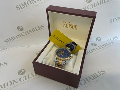 MEN’S EDISON AUTOMATIC MOONPHASE WATCH WITH STAINLESS STEEL SILVER AND YELLOW GOLD COLOUR STRAP, AND BLUE DIAL RRP &pound;600.00