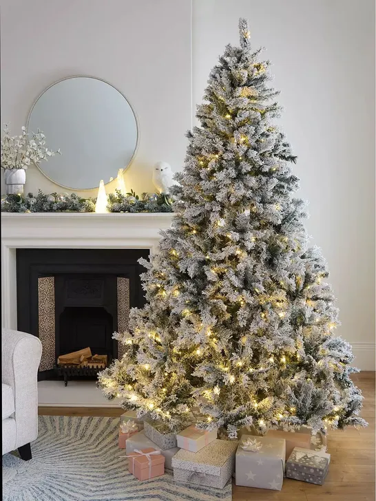 BOXED 7FT FLOCKED PRELIT DOWNSWEPT PINE EFFECT TREE RRP £259.99