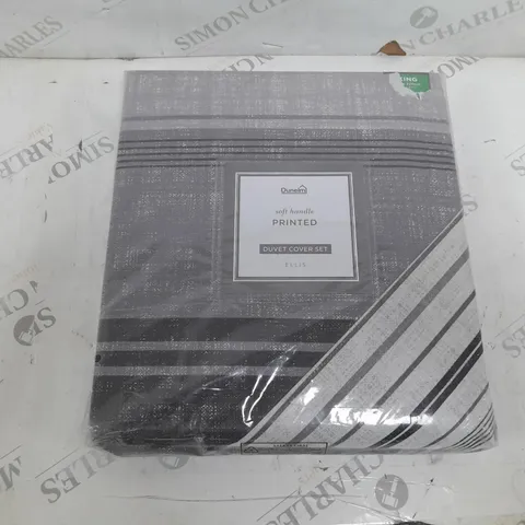 DUNELM SOFT HANDLE PRINTED DUVET COVER SET IN GREY - KING