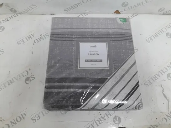 DUNELM SOFT HANDLE PRINTED DUVET COVER SET IN GREY - KING