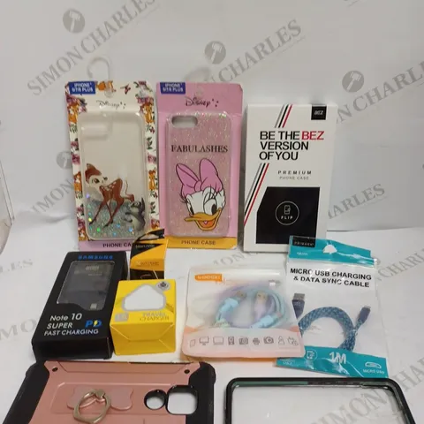 BOX OF APPROXIMATELY 30 ASSORTED SMARTPHONE AND ELECTRICAL ITEMS/ACCESSORIES TO INCLUDE DISNEY PHONE CASES, TRAVEL CHARGER, USB PLUGS ETC