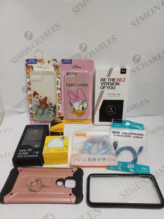 BOX OF APPROXIMATELY 30 ASSORTED SMARTPHONE AND ELECTRICAL ITEMS/ACCESSORIES TO INCLUDE DISNEY PHONE CASES, TRAVEL CHARGER, USB PLUGS ETC