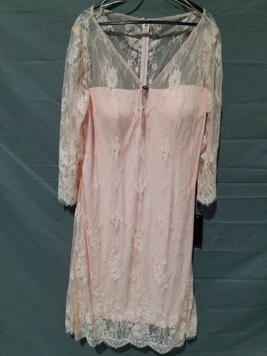 VENI INFANTINO SLEEVED LACE DRESS IN BLUSH - 12+14