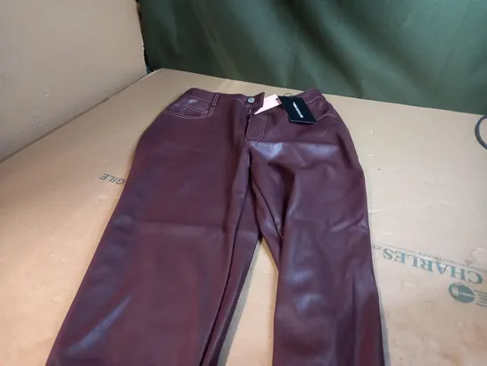 PAIR OF DARK CHOCOLATE FAUX LEATHER ONTRAST STITCH STRAIGHT LEG TROUSERS UK SIZE 10