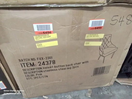 BOXED MONTFORD CHAIRS VELVET FULL BACK SIDE CHAIR (1 BOX)