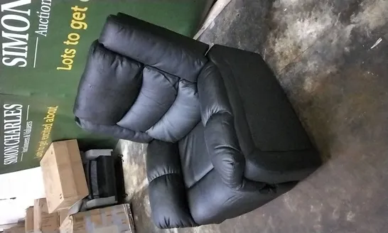 DESIGNER BLACK LEATHER MANUAL RECLINER ARMCHAIR 