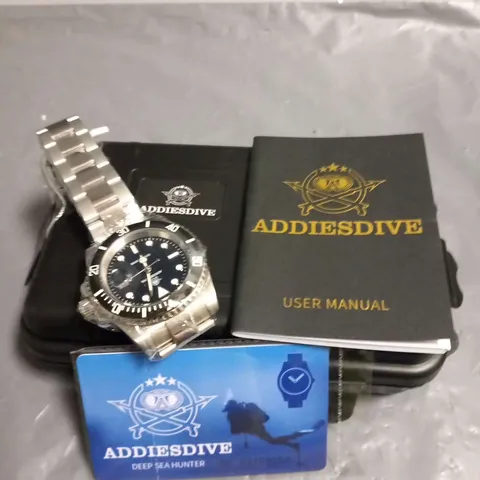 BOXED ADDIESDIVE DEEP SEA HUNTER STAINLESS STEEL WRIST WATCH