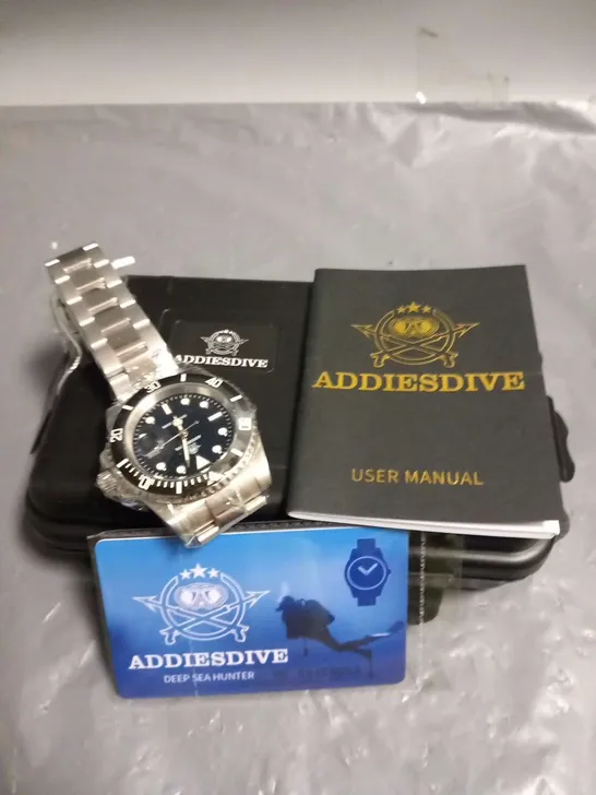 BOXED ADDIESDIVE DEEP SEA HUNTER STAINLESS STEEL WRIST WATCH