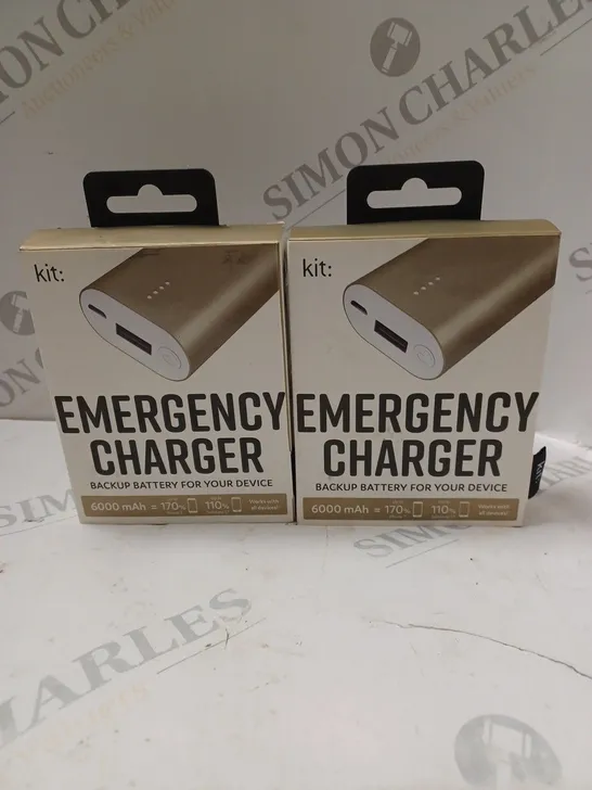 2 X BOXED KIT: EMERGENCY BACK-UP 6000MAH PORTABLE POWER BANKS IN GOLD COLOUR