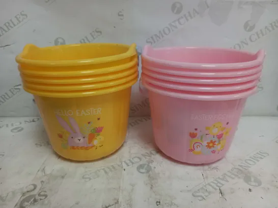 BOX OF 20 EASTER TREAT BUCKETS WITH HANDLES IN ASSORTED COLOURS AND DESIGNS 