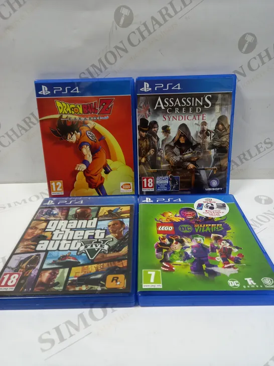 PS4 GAME COLLECTION TO INCLUDE DRAGBALL Z, ASSASSINS CREED, GTA V, LEGO DC 