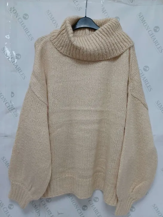 APPROXIMATELY 54 BRAND NEW ROLL NECK PULLOVERS IN PARCHMENT IN VARIOUS SIZES - COLLECTION ONLY