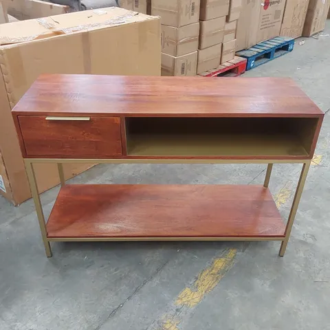 BRAND NEW SPINNINGFIELD CONSOLE TABLE | SOLID MANGO WOOD HALL TABLE W/ BRASS ACCENTS