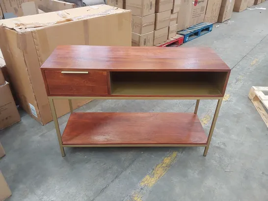 BRAND NEW SPINNINGFIELD CONSOLE TABLE | SOLID MANGO WOOD HALL TABLE W/ BRASS ACCENTS