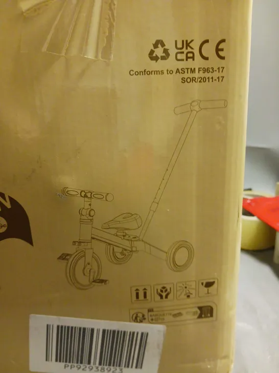 LOT OF TWO ASSORTED HOUSEHOLD ITEMS TO INCLUDE UNBRANDED KIDS TRICYCLE IN BLACK AND MAMA BEAR SENSITIVE UNSCENTED WIPES (18 X 56 WIPE PACK)