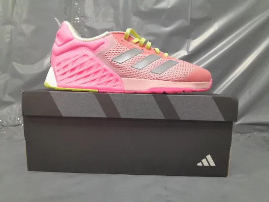 BOXED PAIR OF ADIDAS DROPSET 3 TRAINERS IN PINK MULTI UK SIZE 7