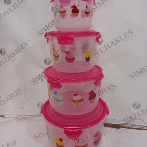 4 PIECE PINK CUPCAKE PRINT FOOD CONTAINERS