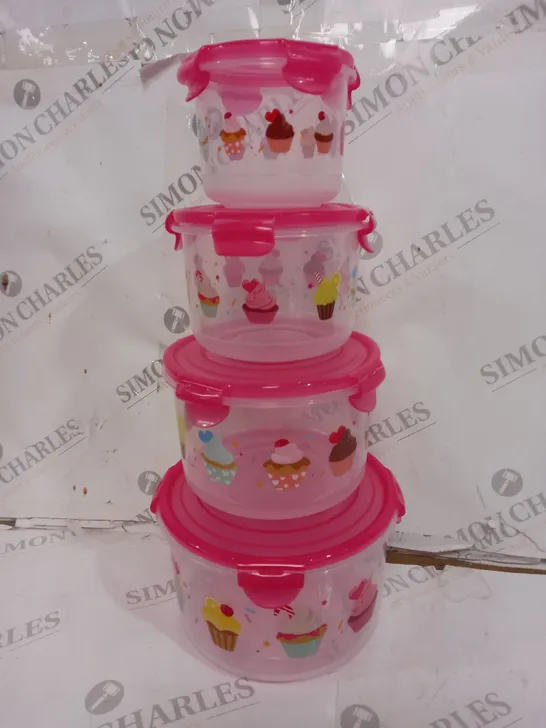 4 PIECE PINK CUPCAKE PRINT FOOD CONTAINERS