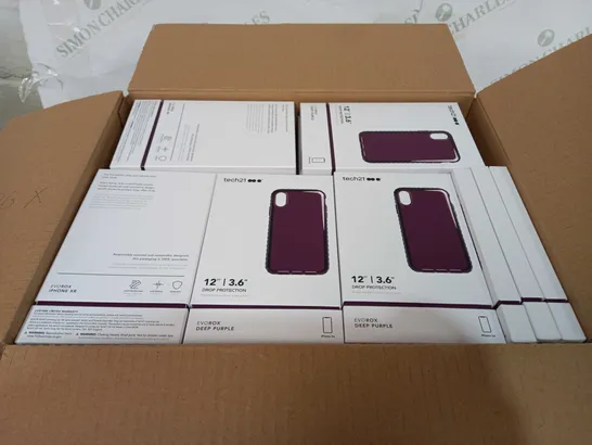 BOX OF 90 BRAND NEW TECH 21 12FT DROP PROTECTION EVOROX DEEP PURPLE IPHONE XR PHONE CASES (BOX WATER DAMAGED) 