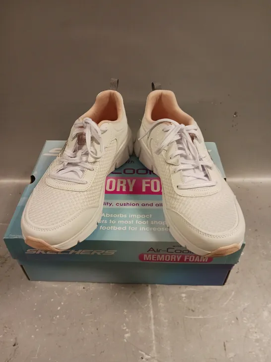 BOXED PAIR OF SKECHERS MEMORY FOAM WHITE TRAINERS - 7