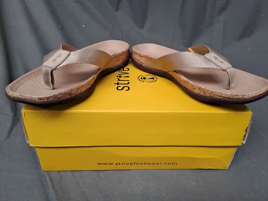 BOXED PAIR OF STRIVE SANDALS IN ALMOND - SIZE 3