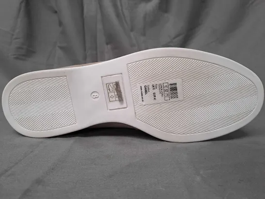 BOXED PAIR OF MOSS SLIP-ON SHOES IN STONE UK SIZE 8