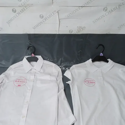 APPROXIMATELY 100 GIRLS SCHOOL SHIRTS AND POLO SHIRTS WHITE ASSORTED SIZES