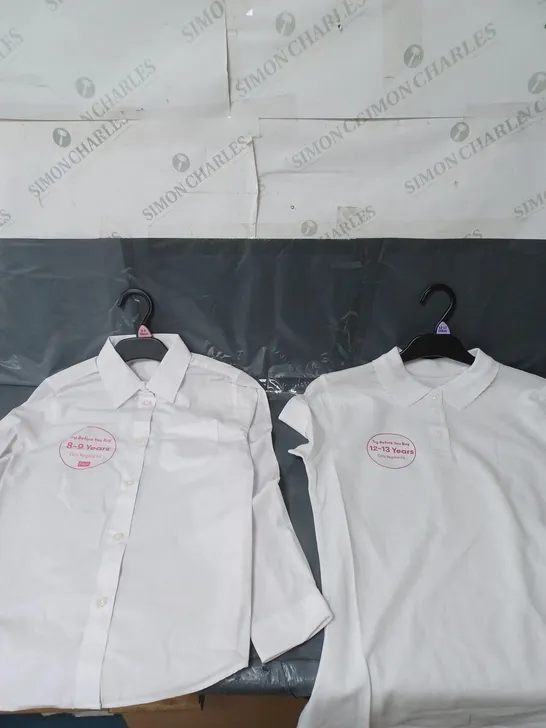 APPROXIMATELY 100 GIRLS SCHOOL SHIRTS AND POLO SHIRTS WHITE ASSORTED SIZES