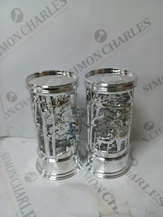 BOXED HOME REFLECTIONS SET OF PRELIT SWIRLING GLITTER SCENIC PILLARS - SILVER