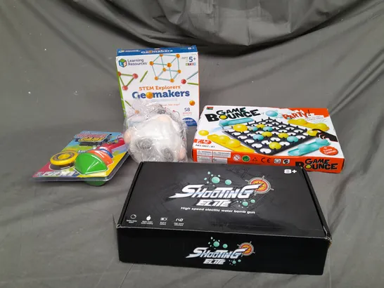 LARGE BOX OF ASSORTED TOYS AND GAMES TO INCLUDE GAME BOUNCE, SHOOTING ELITE AND SHOOTER GAME