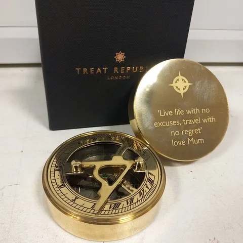 BOXED TREAT REPUBLIC ICONIC ADVENTURES SUNDIAL COMPASS WITH ENGRAVING