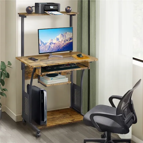 BOXED COSTON COMPUTER DESK WITH SHELF - RUSTIC BROWN (1 BOX)