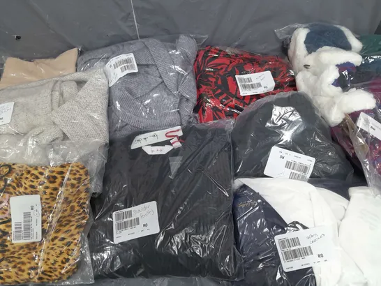 BOX OF APPROXIMATELY 15 ASSORTED CLOTHING ITEMS IN VARIOUS STYLES, COLOURS AND SIZES TO INCLUDE SOCKS, LEGGINGS, JUMPSUIT ETC