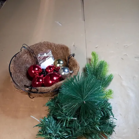 DESIGNER FAUX PLANT CHRISTMAS THEMED HANGING BASKET 