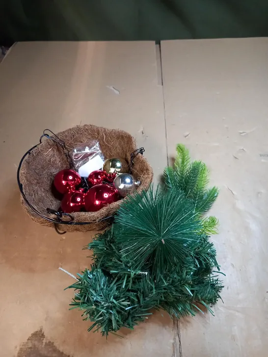 DESIGNER FAUX PLANT CHRISTMAS THEMED HANGING BASKET 