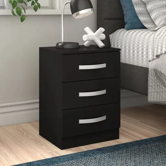 BOXED ARKADIJ 3 DRAWER BEDSIDE TABLE BLACK