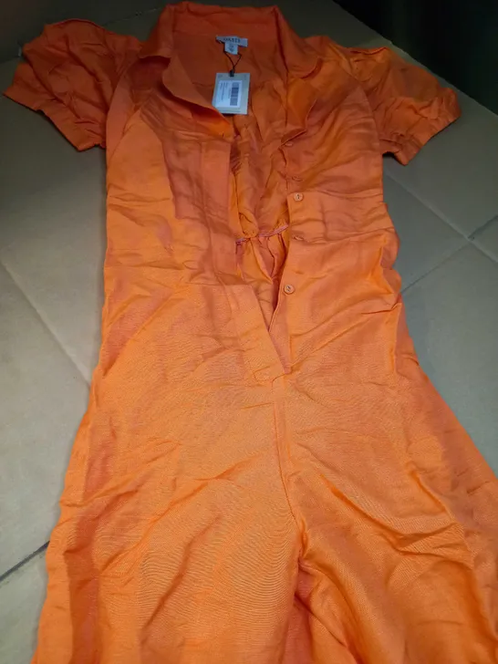 OASIS ORANGE TAILORED LINEN MIX PUFF SLEEVE JUMPSUIT - SIZE 14