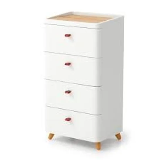 BOXED COSTWAY 4-DRAWER DRESSER WITH REMOVABLE ORGANIZER TRAY AND SOLID WOOD LEGS - WHITE