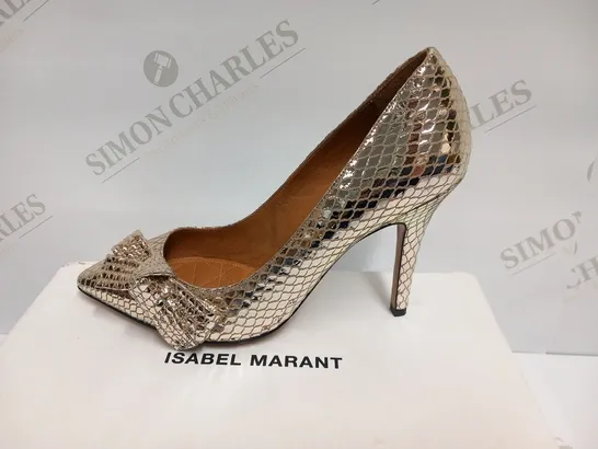 BOXED PAIR OF ISABEL MARANT POPPY METAL PYTHON KI GONG PUMP GOLD SIZE 39