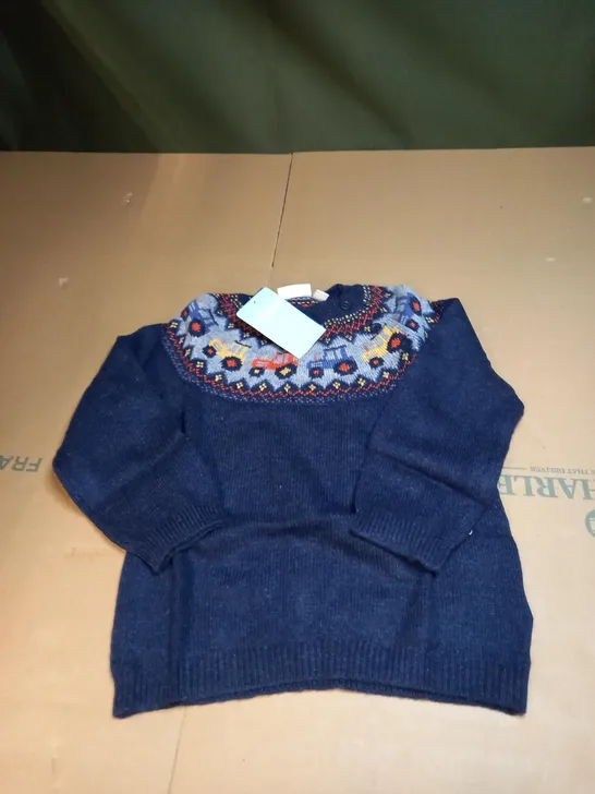 JOJO MAMAN BEBE TRACTOR FAIR ISLE JUMPER SIZE 3-4 