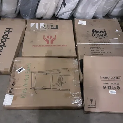 PALLET OF ASSORTED PRODUCTS INCLUDING TIMBER RIDGE FOLDING CHAIR, KIDS ARTIST EASEL, FABIAN CHARLES PHOTO FRAMES, HODODOU, GREENSTELL LAUNDRY HAMPER, RECCI BEDDING