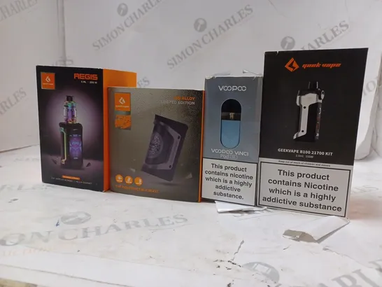 APPROXIMATELY 20 BOXED E-CIGARETTES TO INCLUDE AEGIS CHIPSET  , GEEK VAPE MG ALLOY , GEEK VAPE B100 21700 KIT  , ETC 