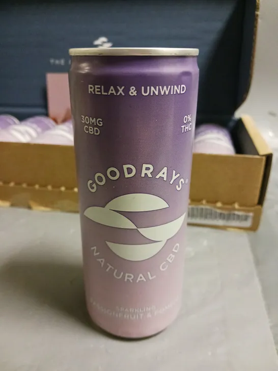 LOT OF 6 GOODRAYS NATURAL CBD CANS OF FIZZY DRINK - PASSIONFRUIT AND POMELO