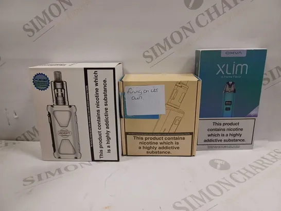 LOT OF APPROXIMATELY 28 ASSORTED E-CIGARETTES AND LIQUIDS TO INCLUDE OXVA XLIM X-TREME FLAVOUR, INNOKIN ENDURA T22 PRO KIT, INNOKIN ADEPT ZLIDE, ETC