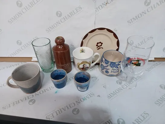 BOX TO CONTAIN APPROX 20-25 ASSORTED DRINKING GLASSES, MUGS, CERAMICS MUGS - COLLECTION ONLY