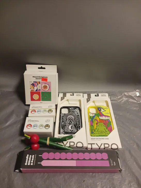 MEDIUM BOX OF APPROXIMATELY 20 ASSORTED HOUSEHOLD ITEMS TO INCLUDE PHONE CASES, STICKER ROLLS AND CHRISTMAS CARDS