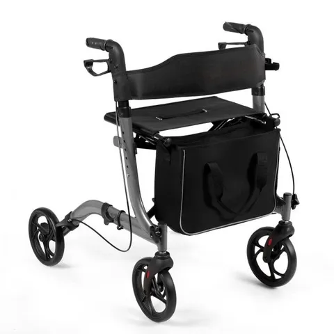 BOXED COSTWAY FOLDING ALUMINIUM ROLLATOR WALKER MOBILITY AID WITH 4 WHEELS - GREY (1 BOX)