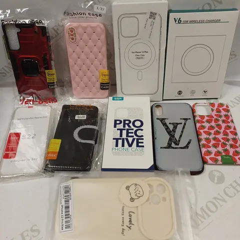 BOX TO CONTAIN APPROX. 25 X ASSORTED PHONE ACCESSORIES. INCLUDES PHONE CHARGERS, CASES AND SCREEN PROTECTORS. 