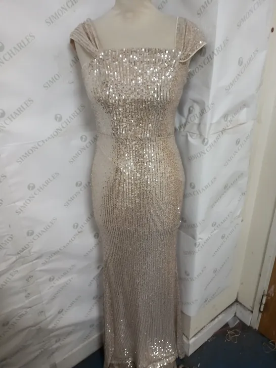 COAST SEQUIN BARDOT BRIDESMAID MAXI DRESS IN CHAMPAGNE SIZE 8