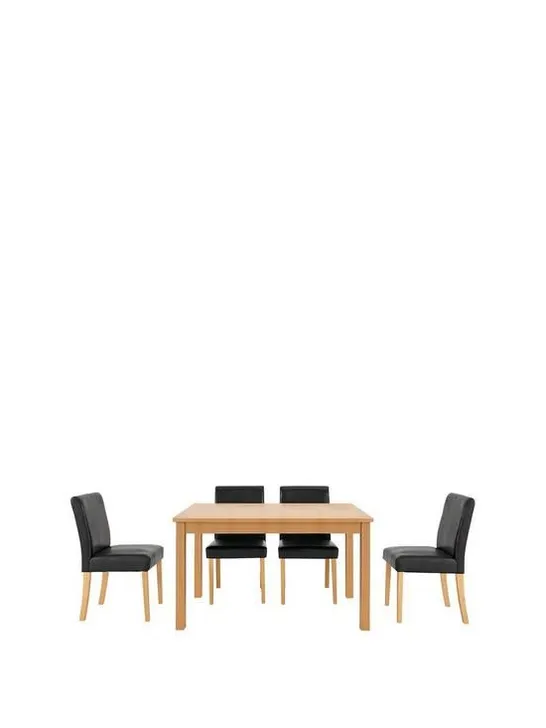 BOXED GRADE NEW PRIMO 120CM DINING TABLE AND 4 PVC CHAIRS BLACK/OAK (2 BOXES)